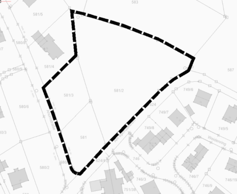Abgrenzung des Geltungsbereichs FlNr. 581,581/2 und 581/3.